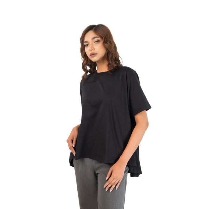 Women's Jet Black Oversized Basic Tee - Image 2