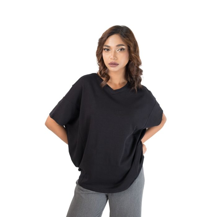 Women’s Black Classic V-Neck Oversized Tee - Image 2