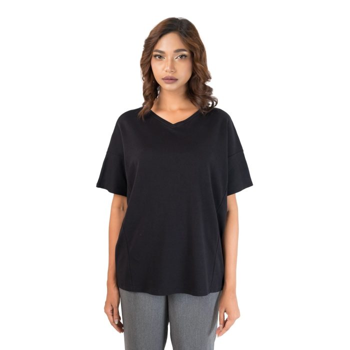 Women’s Black Classic V-Neck Oversized Tee - Image 1