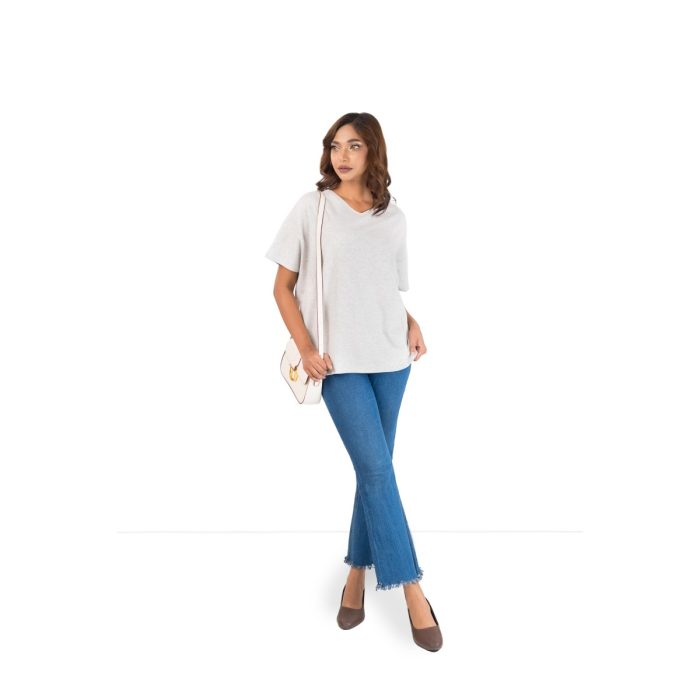 Women’s Heather Grey Relaxed V-Neck Drop Shoulder Tee - Image 4
