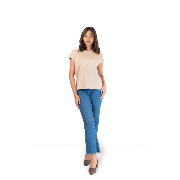 Essential Cotton Crew Neck Tee-Sand Beige - Image 3