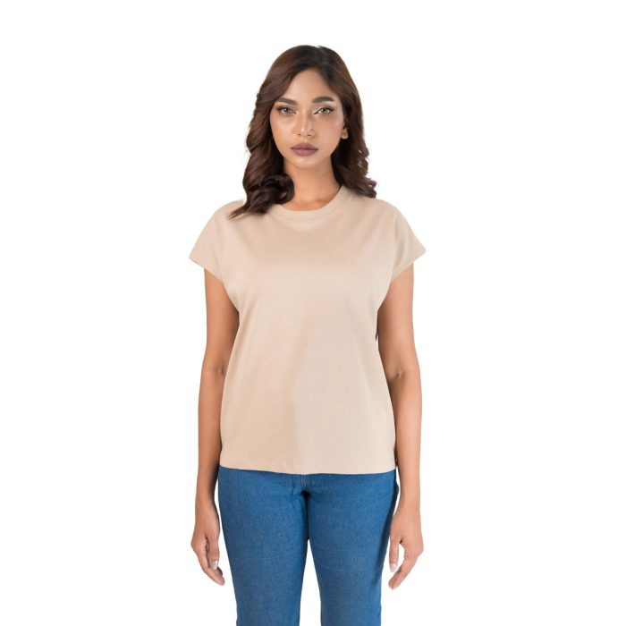 Essential Cotton Crew Neck Tee-Sand Beige - Image 1