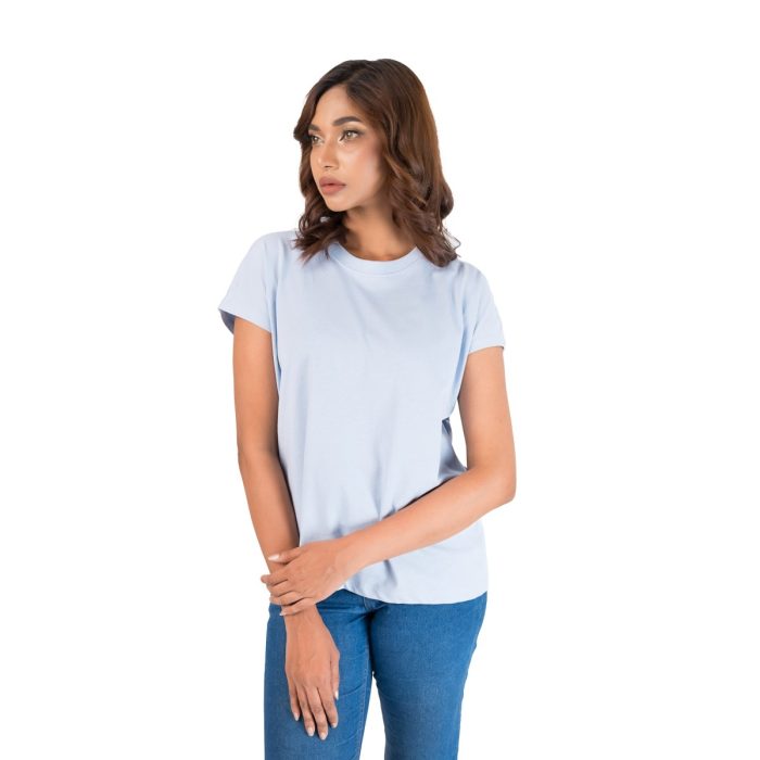 Essential Cotton Crew Neck Tee - Ice Blue - Image 3