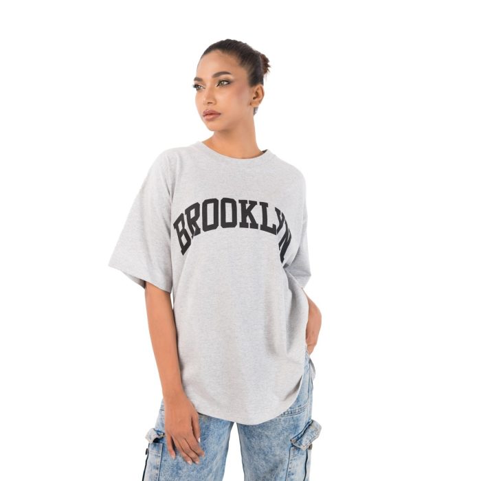 BROOKLYN Oversized Tee – Heather Gray/Black - Image 2