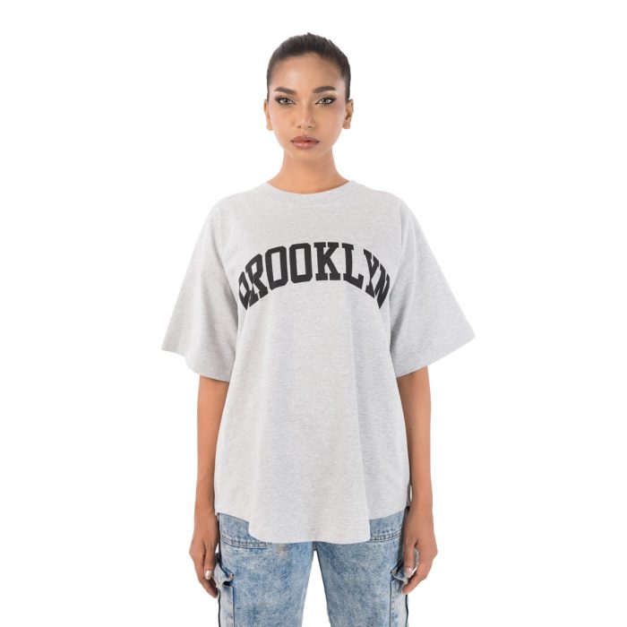 BROOKLYN Oversized Tee – Heather Gray/Black - Image 1