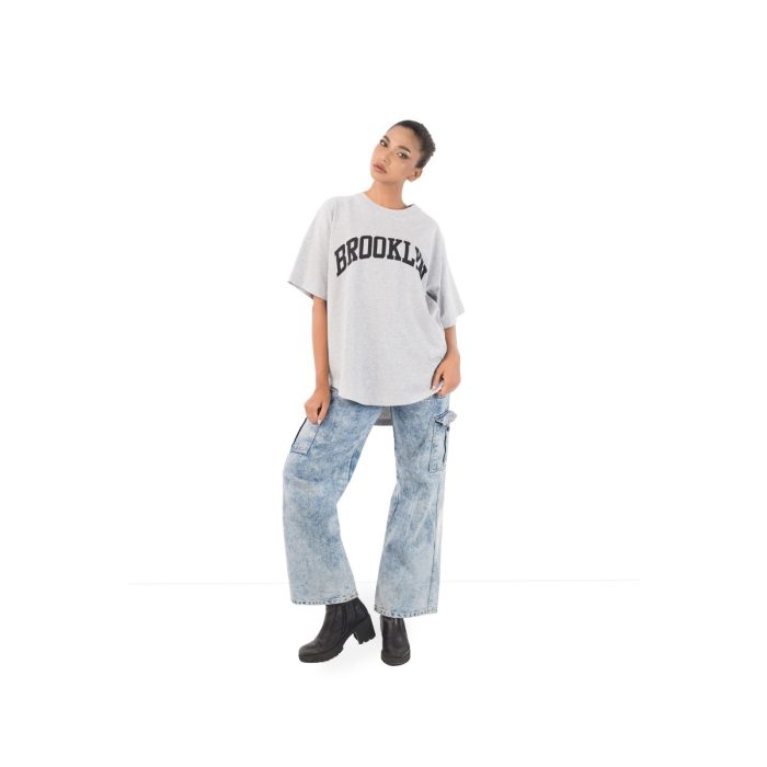 BROOKLYN Oversized Tee – Heather Gray/Black - Image 3