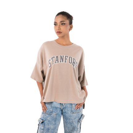 Stanford Oversized Graphic Tee – Beige