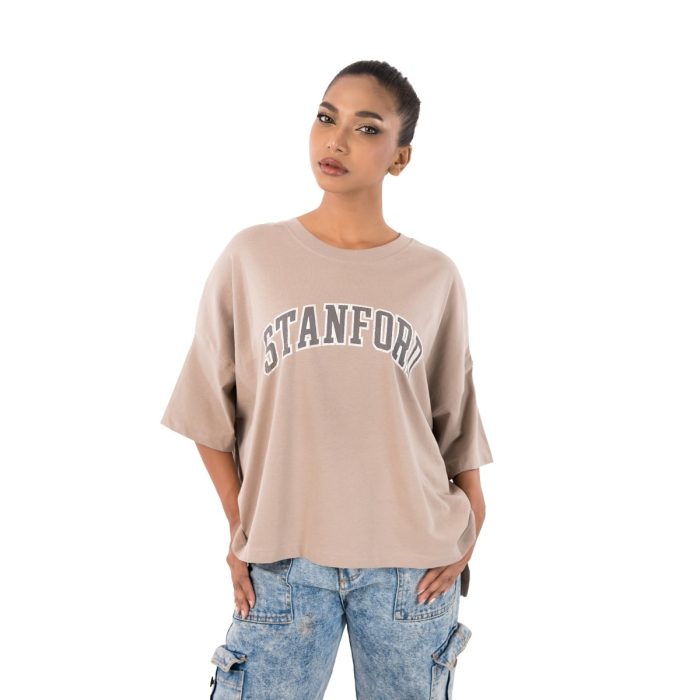 Stanford Oversized Graphic Tee – Beige - Image 2