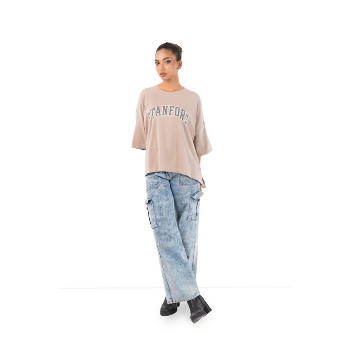 Stanford Oversized Graphic Tee – Beige - Image 3