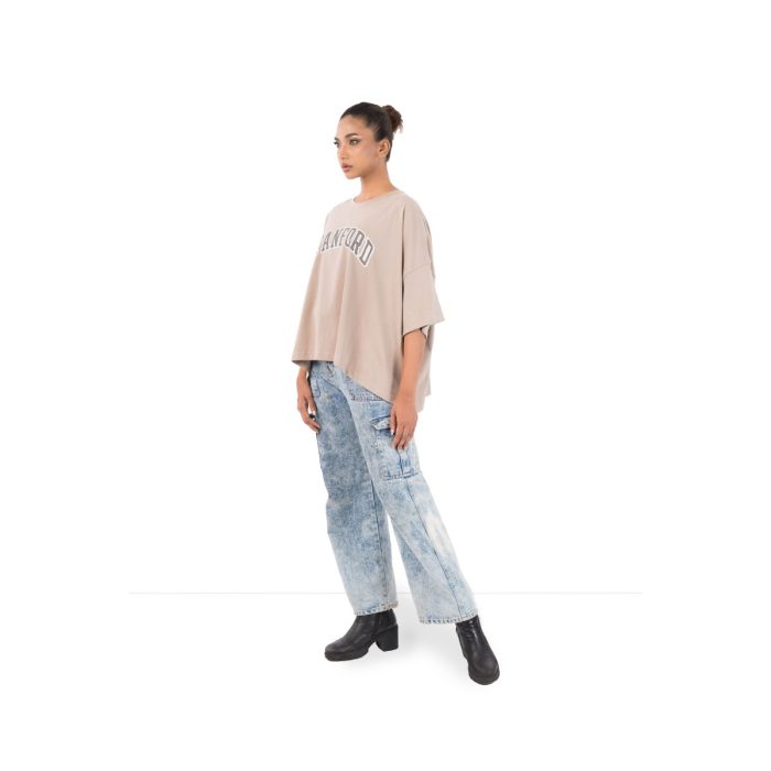 Stanford Oversized Graphic Tee – Beige - Image 4