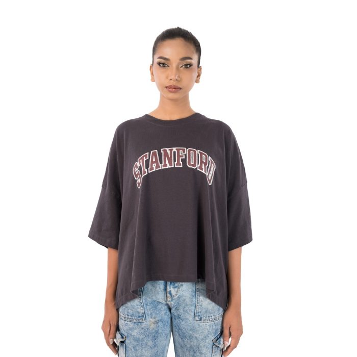 Stanford Oversized Graphic Tee – Charcoal Black - Image 1