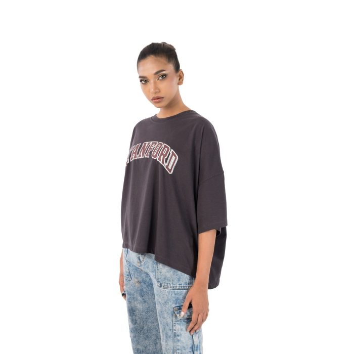 Stanford Oversized Graphic Tee – Charcoal Black - Image 4