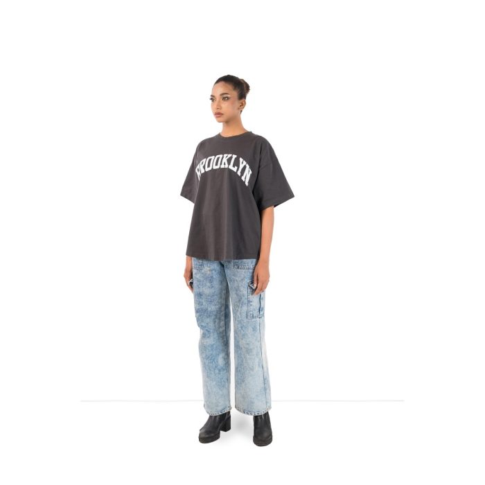 Women's Oversized "Brooklyn" Graphic Tee – Charcoal Black - Image 4