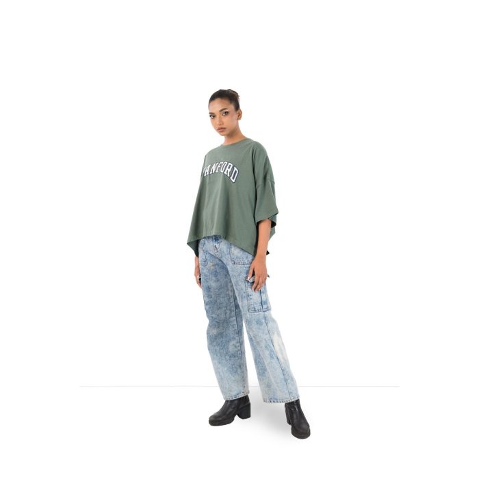 Women's Oversized "Stanford" Graphic Tee – Sage Green - Image 1