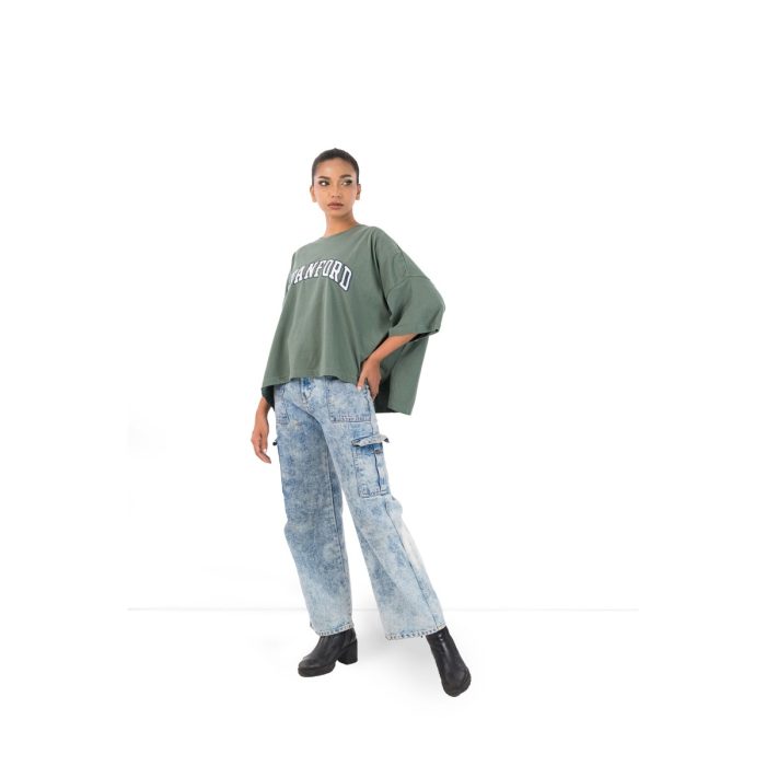 Women's Oversized "Stanford" Graphic Tee – Sage Green - Image 2