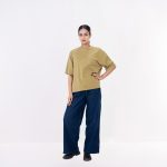 Women’s Oversized Olive Green Striped T-Shirt - Image 2