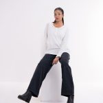 Women’s White Textured Long Sleeve Cotton