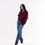 Maroon Cable Knit Half-Zip Sweater for Women - Image 2