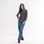 Women’s Long Sleeve Brown & Black Striped T-Shirt - Image 2