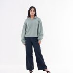 Women’s Mint Green Textured Half-Zip Sweatshirt - Image 4