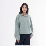 Women’s Mint Green Textured Half-Zip Sweatshirt