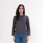 Women’s Long Sleeve Brown & Black Striped T-Shirt - Image 3
