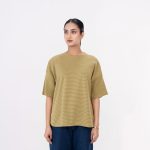 Women’s Oversized Olive Green Striped T-Shirt - Image 3