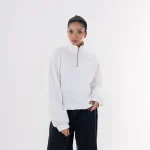 Women’s White Cable-Textured Half-Zip Sweatshirt - Image 2