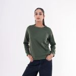 Olive Green Textured Cotton Sweatshirt for Women - Image 2