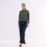 Olive Green Textured Cotton Sweatshirt for Women - Image 4