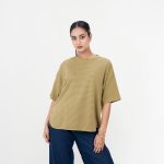 Women’s Oversized Olive Green Striped T-Shirt - Image 4