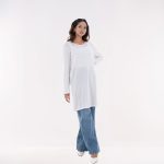 Women’s White Long Sleeve Textured Cotton Tunic - Image 4