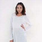 Women’s White Long Sleeve Textured Cotton Tunic
