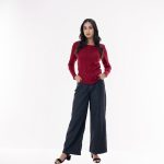 Women’s Maroon Textured Long Sleeve Cotton - Image 2