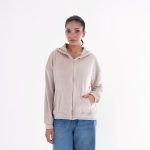 Women’s Premium Beige Velour Zip-Up Hoodie - Image 3