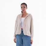 Women’s Premium Beige Velour Zip-Up Hoodie