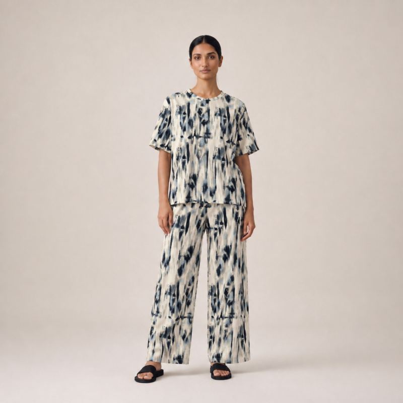 Woman in ivory green tie-dye co-ord set